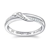 DAOCHONG Inspirational Jewelry Sterling Silver Engraved Believe All Things are Possible Band Ring for Women Girlfriend, Size 5-10