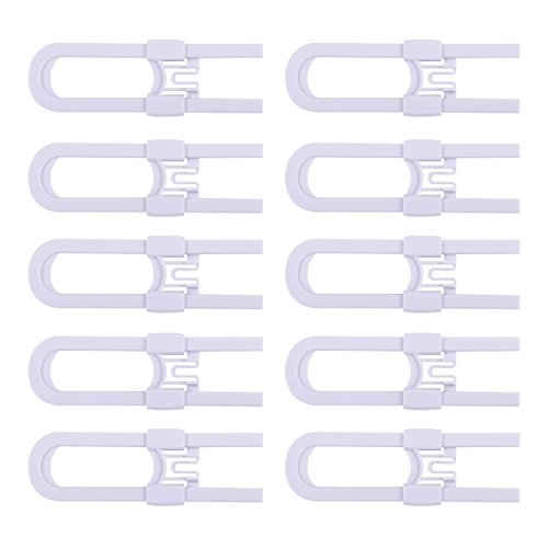 CUTESAFETY - Sliding Cabinet Locks Baby Proofing – Adjustable Child Safety Latches for Knobs & Handles – 10 Pack – No Adhesive Drilling or Tools - White