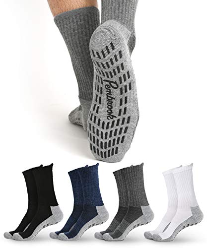 Non Skid Crew Socks - (4 Pairs) - Anti Slip Socks for Barre Yoga Pilates Maternity Pregnancy Hospital Adults Men Women - - L-X-L