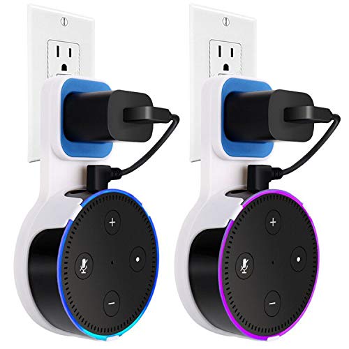 TOOVREN Outlet Echo Dot Wall Mount Stand Holder for Smart Home Speaker 2nd Generation Space-Saving Accessories - Short Charging Cable Included (2 Pack)
