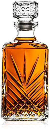 Italian Made Glass Whiskey Decanter - For Liquor, Brandy, Vodka and Scotch | with Sophisticated Diamond Design | 33.75oz with Airtight Stopper | Packaged in an Exquisite Gift Box