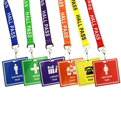 6 Pack - Student Hall Pass Lanyards with Unbreakable Card Passes & Safety Breakaway Lanyards (Hall, Bathroom, Library, Office & Nurse) - Classroom/School Supplies for Teachers by Specialist ID