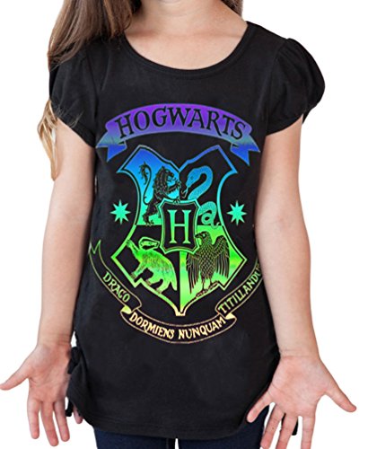 Disney Harry Potter Youth Girls Fashion Top Side Tie Hogwarts Crest (Large), Black, Large