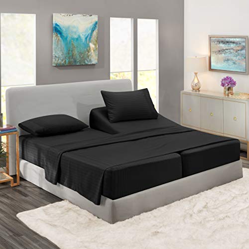 Nestl Bedding Damask Dobby Stripe 5 Piece Set â€“ 2 14â€-16â€ Deep Pocket Fitted Sheets â€“ Ultra Soft Double Brushed Microfiber Top Sheet â€“ 2 Hypoallergenic Wrinkle Free Pillow Cases, Split King - Black