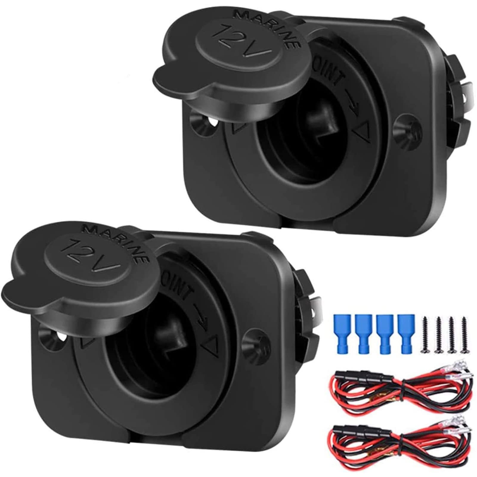 Cigarette Lighter Socket - Car Marine Motorcycle ATV RV Lighter Socket Power Outlet Socket Receptacle 12V Waterproof Plug by ZHSMS(2 Pack) black-2
