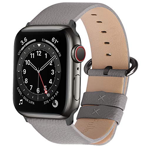Fullmosa Compatible Apple Watch Band 38mm 40mm 41mm 42mm 44mm 45mm Leather Compatible iWatch Band/Strap Compatible Apple Watch SE & Series 7 6 5 4 3 2 1, 42mm 44mm 45mm Grey + Smoky Grey Buckle