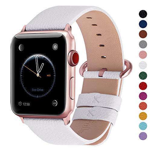 Fullmosa Compatible Apple Watch Band 38mm 40mm 42mm 44mm Leather Compatible iWatch Band/Strap Compatible Apple Watch Series 5 4 3 2 1, 38mm 40mm White + Rose Gold Buckle