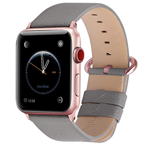 Fullmosa Compatible Apple Watch Band 38mm 40mm 42mm 44mm Leather Compatible iWatch Band/Strap Compatible Apple Watch SE & Series 6 5 4 3 2 1, 38mm 40mm Grey + Rose Pink Buckle