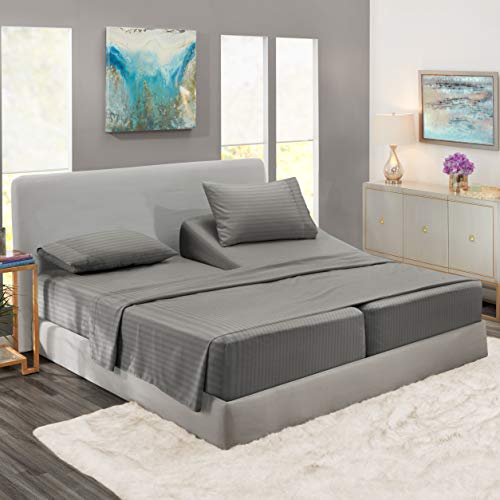 Nestl Bedding Damask Dobby Stripe 5 Piece Set â€“Deep Pocket Fitted Sheets â€“ Soft Double Brushed Top Sheet â€“ Pillow Cases, Split King - Gray