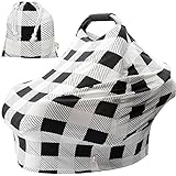 Nursing Cover Breastfeeding Scarf - Baby Car Seat Covers, Infant Stroller Cover, Strechy Carseat Canopy for Boys and Girls （Black and White Squares）