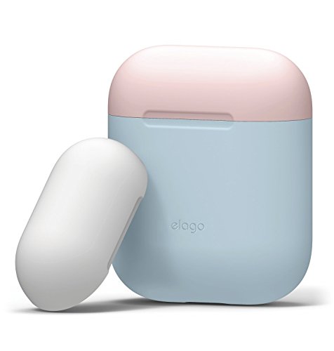 elago Duo Silicone Case Designed for Apple AirPods Case, 2 Caps + 1 Body [ Pink, White + Pastel Blue ]