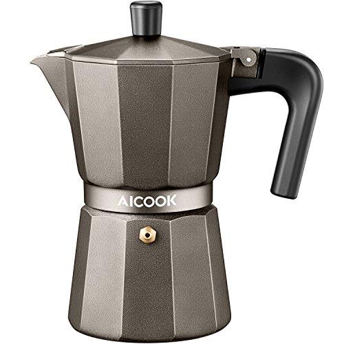 AICOOK Stovetop Espresso Machine, 6 Cups Moka Pot, Espresso and Coffee Maker for for Gas or Electric Ceramic Stovetop, Espresso Shot Maker for Italian Espresso, Cappuccino and Latte