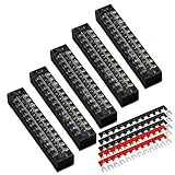 10pcs(5 Sets) 12 Positions Dual Row 600V 15A Screw Terminal Strip Blocks with Cover + 400V 15A 12 Positions Pre-Insulated Terminal Barrier Strip (Black/Red) by MILAPEAK