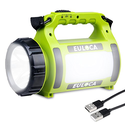 EULOCA Rechargeable CREE LED Spotlight, Multi Function Camping Lantern Big Flashlight, Power Bank，Waterproof Searchlight for Hurricane Emergency, Hiking, Home and More USB Cable Included 2600mAh