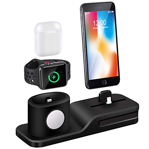 Book Cover Charging Stand Compatible with Apple Watch, 3 in 1 Charging Station Silicone Compatible with iWatch Series 5/4/3/2/1, Airpods, iPhone 11/Xs/Xs Max/Xr/X/8/8 Plus/7/7 Plus/6 (Not Include Cable/Adapter)