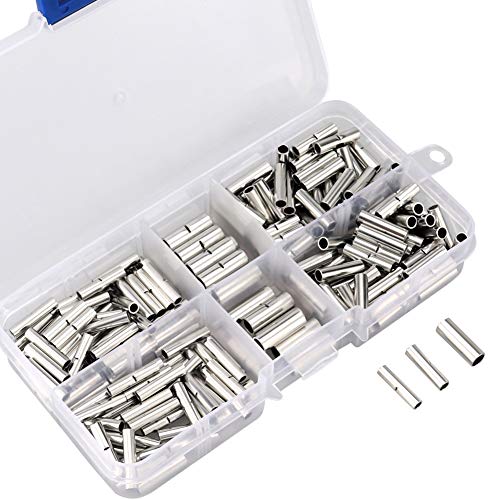 220pcs Non-Insulated Butt Connectors, 22-18, 16-14, 12-10 AWG Gauge Uninsulated Electrical Wire Ferrule Cable Crimp Terminal Kit with Storage Case for DIY by MILAPEAK