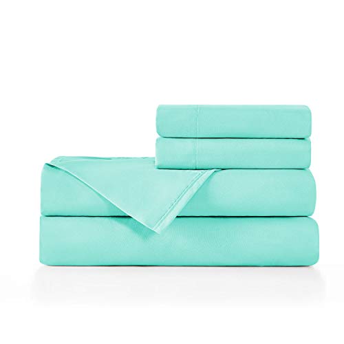 Book Cover BASIC CHOICE Brushed Microfiber Bed Sheet Set, Aqua Sky, Queen, 4 Pieces