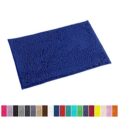 LuxUrux Bathroom Rug Mat -Extra-Soft Plush Bath Shower Bathroom Rug,1'' Chenille Microfiber Material, Super Absorbent Shaggy Bedroom Carpet. Machine Wash & Dry (20'' x 30'', Blue)