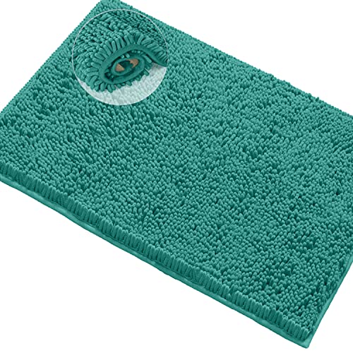 LuxUrux Bath Mat-Extra-Soft Plush Bath Shower Bathroom Rug,1'' Chenille Microfiber Material, Super Absorbent Shaggy Bath Rug. Machine Wash & Dry (20 x 30, Turquoise)