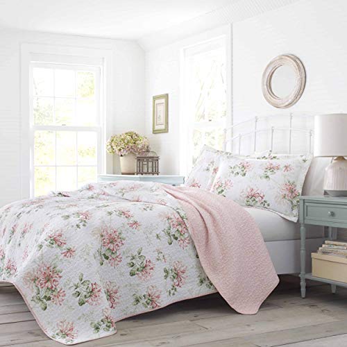 Book Cover Laura Ashley Home | Honeysuckle Collection Premium Ultra Soft Quilt Coverlet, Comfortable 2 Piece Bedding Set, All Season Stylish Bedspread, Twin, Blush