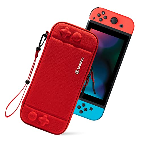 tomtoc Switch Case for Nintendo Switch, Slim Switch Sleeve with 10 Game Cartridges, Protective Switch Carry Case for Travel, with Original Patent and Military Level Protection, Red