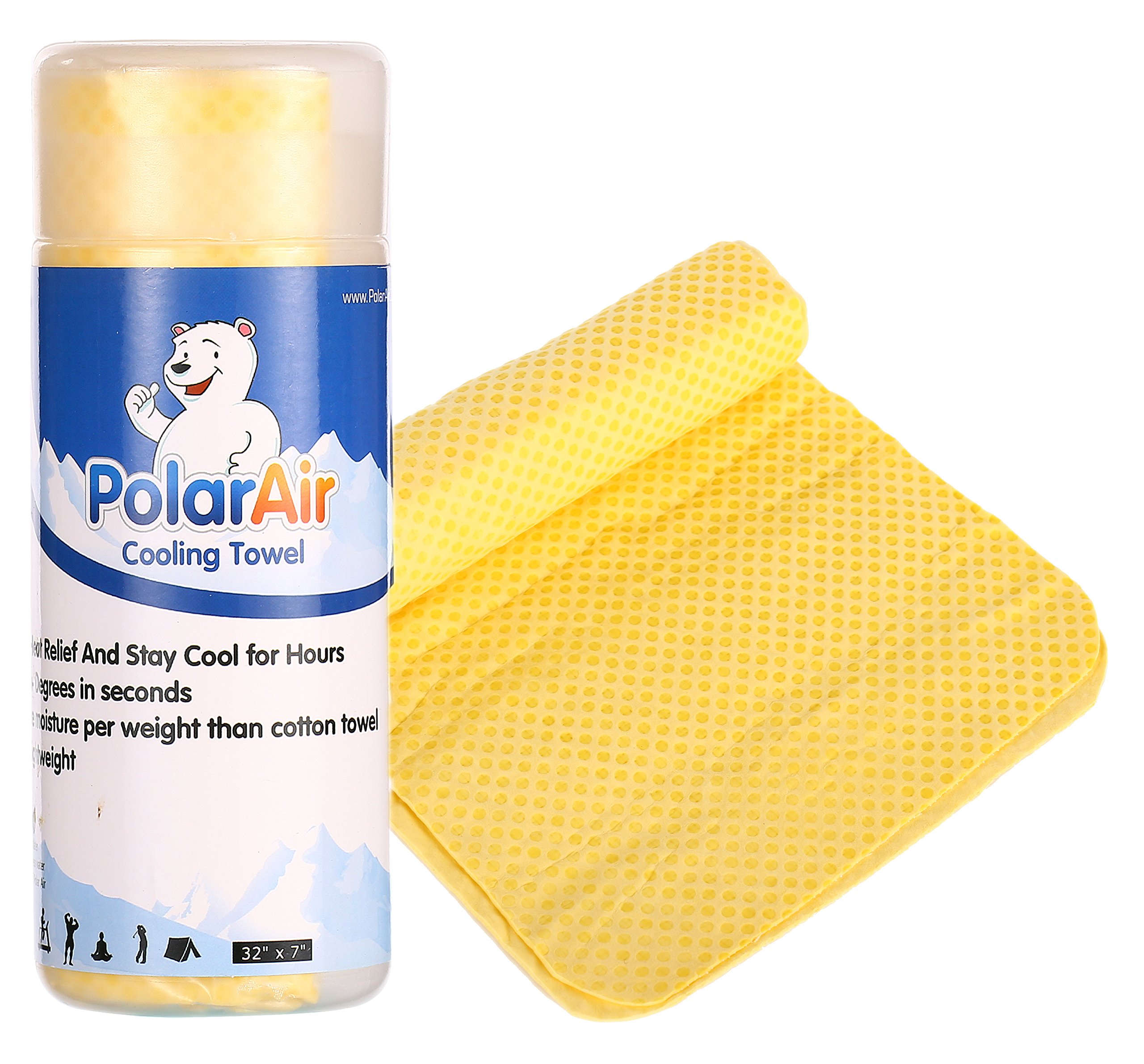 Polar Air - Cooling Towel for Instant Relief - 32"x7"- Stay Cool for Bowling Fitness Yoga Travel Camping Golf Football & Outdoor Sports Neck Headband Bandana Scarf