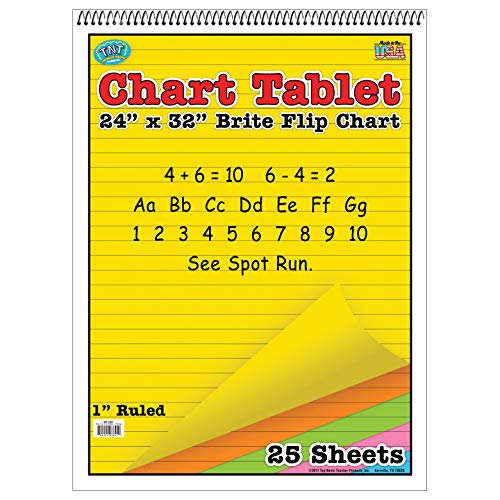 Top Notch Teaching TOP3821 Brite Chart Tablet, 1" Ruled, Assorted Colors, 24" Width, 32" Length, 25 Sheets
