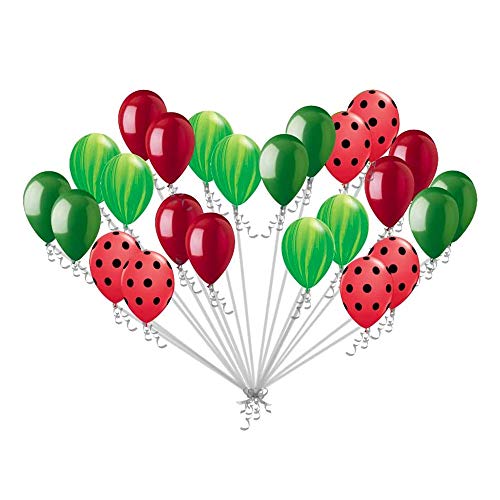 24 pc Red Watermelon Inspired Latex Balloons Green Agate & Red Polka Dot Summer