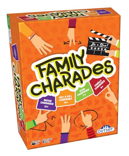 Outset Media Family Charades Game; 4 Games in 1 Box. Includes Movie, 80's 90's, Kids, Family Trivia for 2 or More Players, Ages 7 and up.