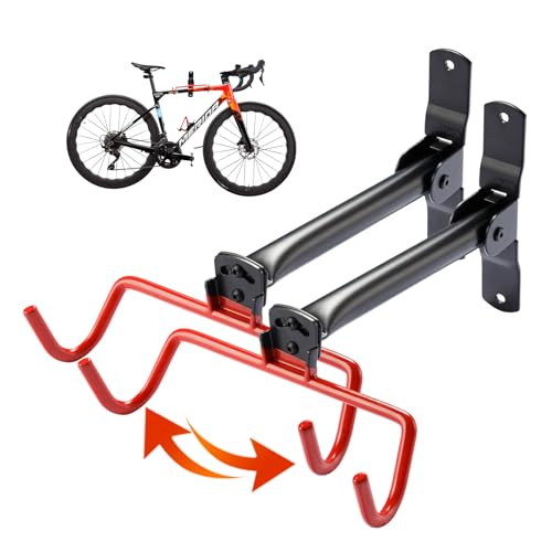 PHUNAYA Bike Hanger Wall Mount Bike Hook Horizontal Foldable Bicycle Holder Garage Bike Storage Bicycle Hoist Heavy Duty Screws (2 Pack)