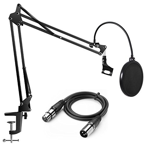 InnoGear Heavy Duty Microphone Stand with Upgraded 6.6 Feet XLR Cable Male to Female and Mic Pop Filter Suspension Boom Scissor Arm Stands for Blue Yeti Condenser Microphone & Other Mic