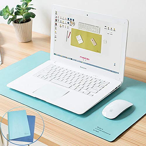 CenterZ 24.1 x 13.5 Double Sided Desk Blotter Mat / Mousepad, XXL Extended Waterproof Microfiber Leather PC Gaming Keyboard Mouse Pad for Laptop Desktop Computer Office Home School ( Cyan + Blue )