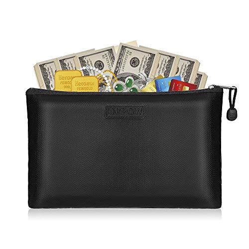Fireproof Safe Money  Document Bag NON-ITCHY Silicone Coated Fire Water Resistant with Zipper for A5 Size File Folder Holder,Ipad,Money, Jewelry ,Passport,Diary