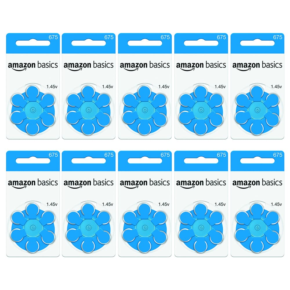 Book Cover Amazon Basics 60-Pack Hearing Aid Size 675 Zinc-Air Batteries, 1.45 Volt, Blue Tab, 4-Year Shelf Life 6 Count (Pack of 10) Size 675