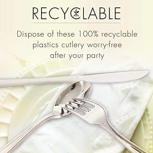 Plastic Silverware, 300 Pieces Disposable Silverware Set, Plastic Cutlery Set, 100 Plastic Forks, 100 Plastic Spoons, 100 Plastic Knives, Heavyweight Plastic Utensils Ideal for Party Supplies