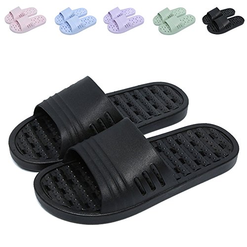 Book Cover Shower Sandal Slippers with Drainage Holes Quick Drying Bathroom Slippers Gym Slippers Soft Sole Open Toe House Slippers for Men and Women,black 44.45