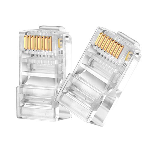 Book Cover RJ45 CAT6 Pass Through Connectors 100 Pack - Easy and Fast Termination - Gold Plated 3 Prong 8P8C Modular Ethernet UTP Network Cable Plug End for Cat6 Cat5e