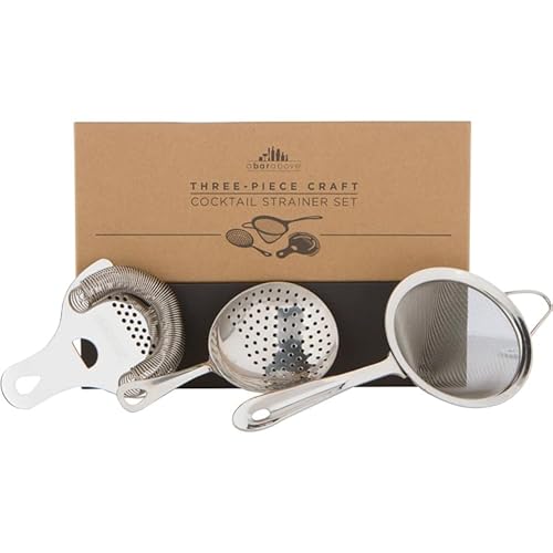 A Bar Above Professional Cocktail Strainer Set, 3-Piece Bundle, Includes Hawthorne and Julep Strainer, Fine Mesh Strainer, Rust Proof, Stainless Steel, for Home and Professional Bartender