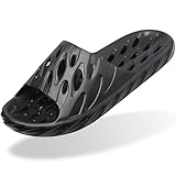 Shower Sandal Slippers with Drainage Holes Quick Drying Bathroom Slippers Gym Slippers Soft Sole Open Toe House Slippers for Men and Women,Black,40.41