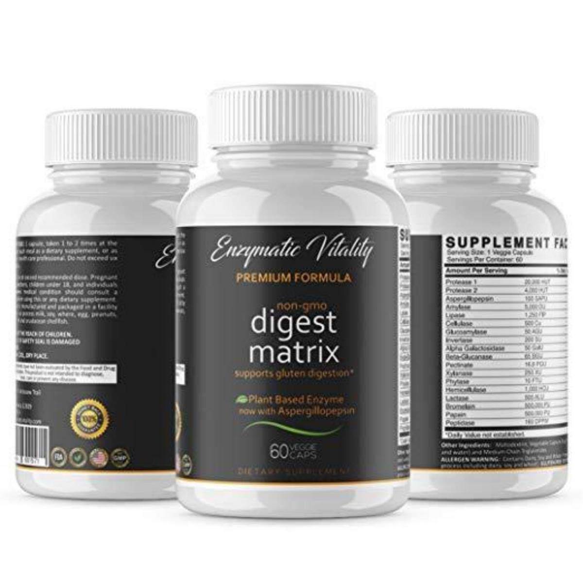 Book Cover Enzymatic Vitality Digestive Enzymes Digest Matrix Enzyme Complex Plant Based Gut Health to Reduce IBS Leaky Gut Bloating Acid Reflux Indigestion & Heartburn 60 Veggie Capsules