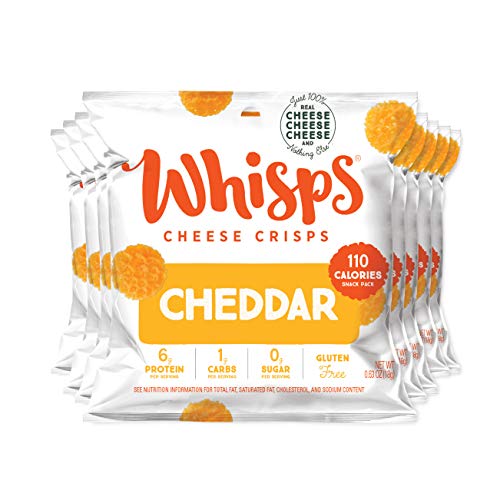 Book Cover Whisps Cheddar Cheese Crisps | Back to School Snack, 100% Cheddar Cheese, Keto Snack, Gluten Free, Sugar Free, Low Carb, High Protein | 0.63oz (8 Pack)