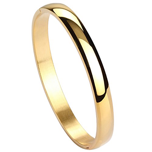 MILAKOO Womens Bangle 8MM Stainless Steel Bracelet Oval Polished Finish Cuff Bangle 6.7"