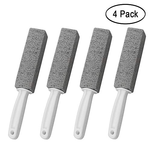 Book Cover Pumice Cleaning Stone with Handle, Toilet Bowl Ring Remover Cleaner Brush Stains and Hard Water Ring Remover Rust Grill Griddle Cleaner For Kitchen/Bath/Pool/Household Cleaning 4 Pack