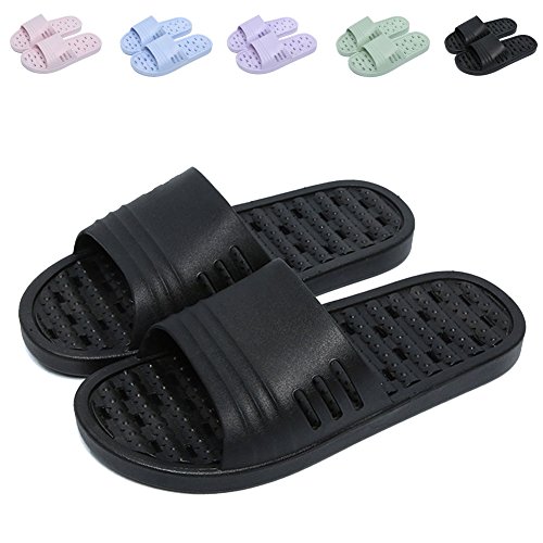 Shower Sandal Slippers with Drainage Holes Quick Drying Bathroom Slippers Gym Slippers Soft Sole Open Toe House Slippers for Men and Women,black 42.43