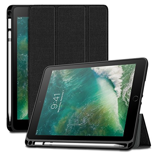 Infiland iPad 9.7 2018 Case, Tri-Fold Smart Cover with Apple Pencil Holder Compatible with Apple iPad 6th Gen 9.7 Inch 2018 Released (Auto Wake/Sleep), Black