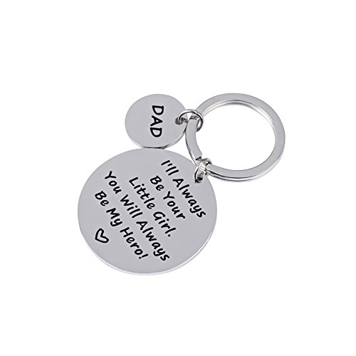 JINGRAYS Father's Day Keychain,Dad I'll Always Be Your Little Girl. You Will Always Be My Hero Keychain,Stainless Steel Pendant Key Ring Perfect gift for DAD(Retail Gift Package)