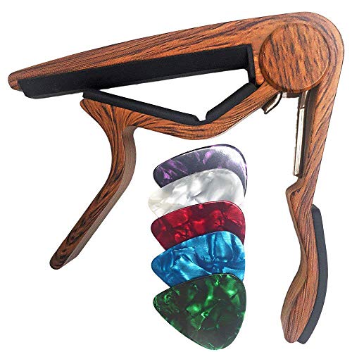 Book Cover WINGO Classical Flat Guitar Capo for Nylon String Guitars-Rosewood Finish with 5 Picks.