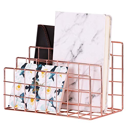 Simmer Stone Desktop Letter Sorter, Organizer for Mails Books Files Brochures Postcards Makeups, 3 Slot, Rose Gold