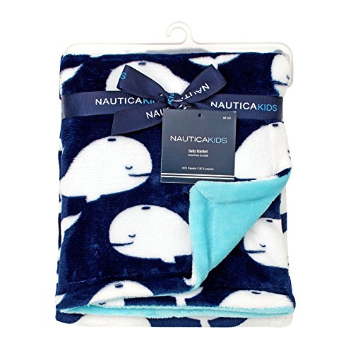 Nautica Kids Set Sail Nautical/Whale/Anchor Super Soft Double Sided Baby Blanket, Navy, Aqua, White