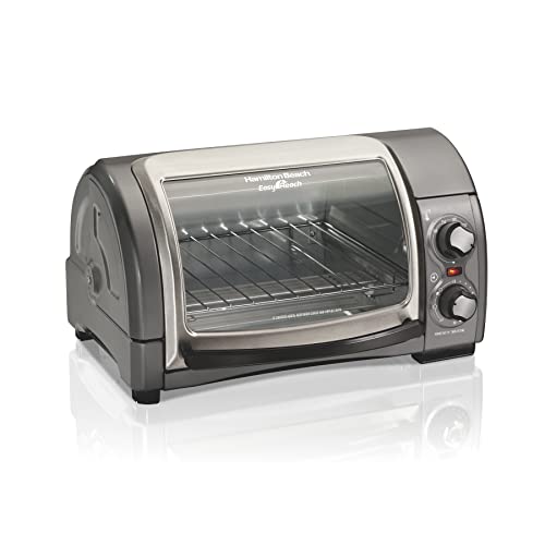 Hamilton Beach Easy Reach 4-Slice Countertop Toaster Oven With Roll-Top Door, 1200 Watts, Fits 9â€ Pizza, 3 Cooking Functions for Bake, Broil and Toast, Silver (31344DA)